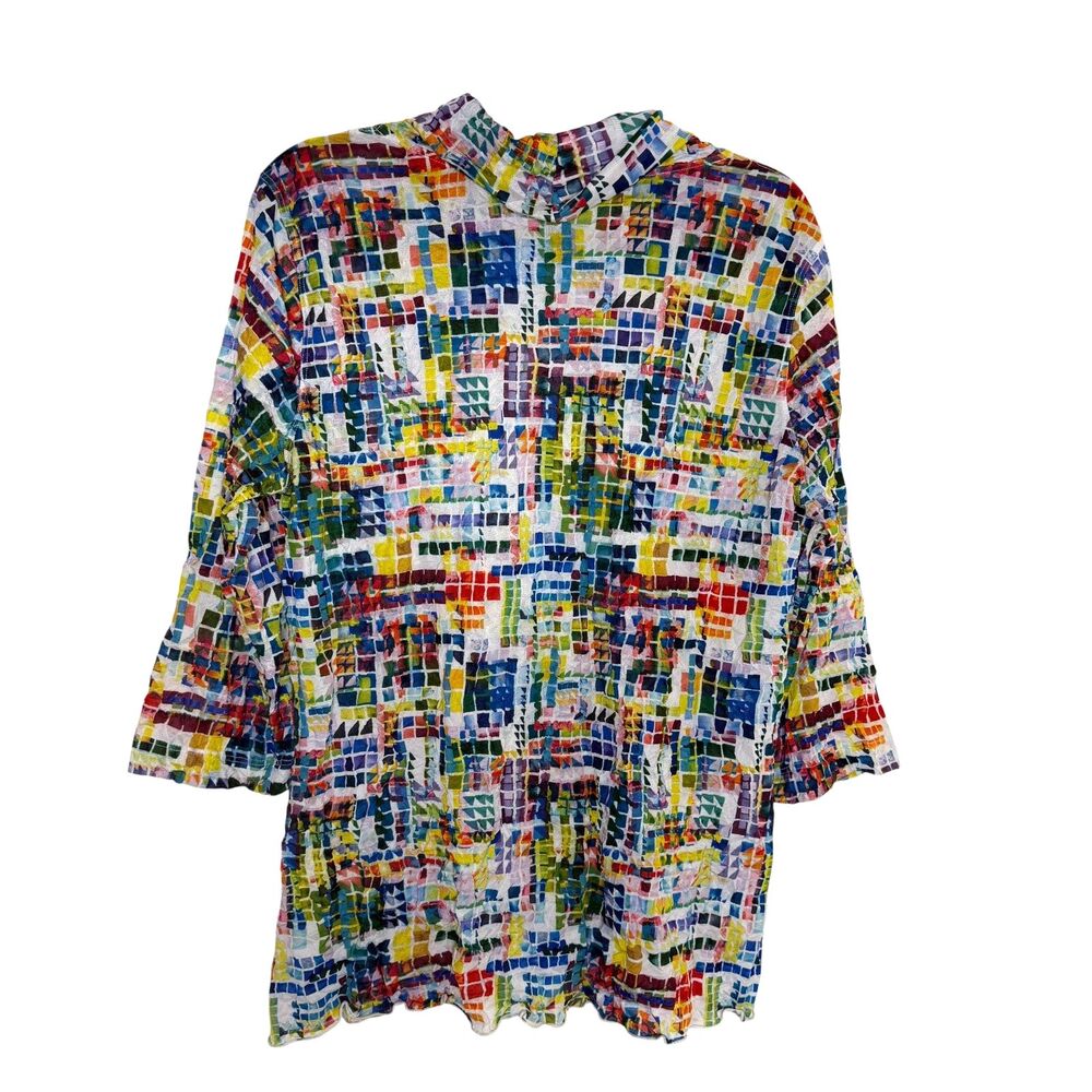 Ali Miles Mesh Mock Cowl Neck Blouse Shirt Top Geometric M - Picture 5 of 8